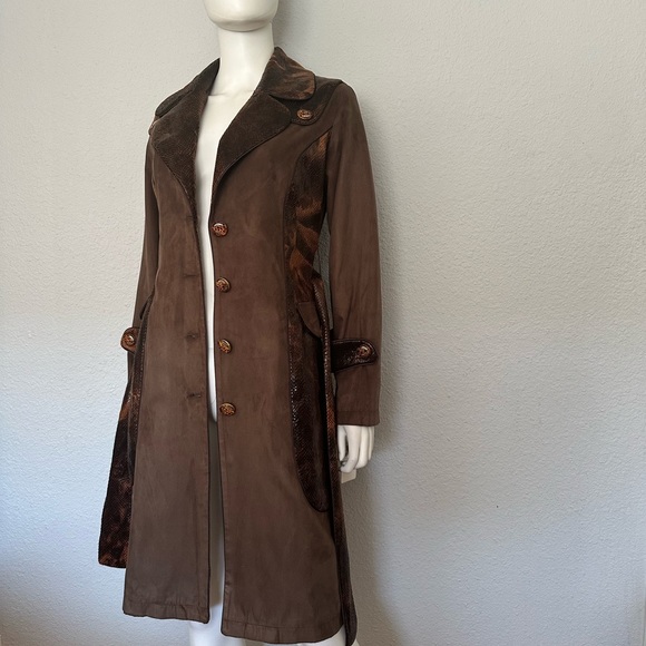 SALE🔥🔥NWT WOMEN TRENCH COAT LINED BELTED COAT ANIMAL PRINT VELOUR JACKET BROWN - Picture 7 of 15